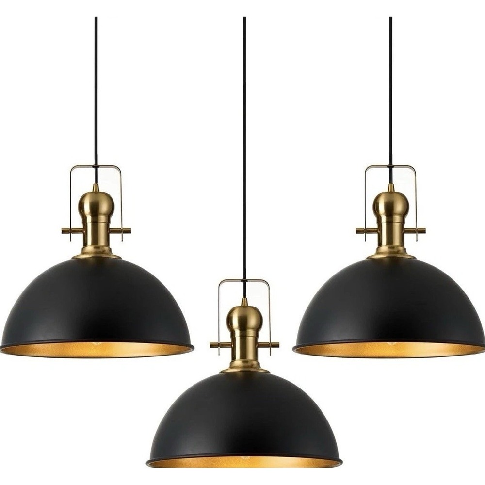 Modern Industrial 12-Inch Pendant Light - Matte Black with Gold Interior - NEW